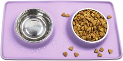 Companion Gear Silicone Placemat & Non-Skid Stainless Steel Dog & Cat Bowls, Lavender, Small: 18 x 10-in, 1.5-cup