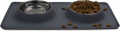 Companion Gear Silicone Placemat & Non-Skid Stainless Steel Dog & Cat Bowls, Grey, Large: 23.5 x 13.5-in, 4.7-cup