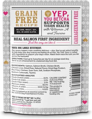 Show full view: I and Love and You Top That Gaze Salmon Recipe in Gravy Wet Dog Food Topper, 3-oz pouch, case of 12 slide 3 of 7