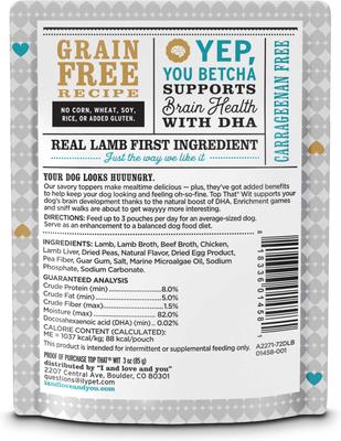 Show full view: I and Love and You Top That Wit Lamb Recipe in Gravy Wet Dog Food Topper, 3-oz pouch, case of 12 slide 3 of 7