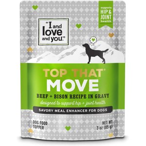 I and Love and You Top That Move Beef with Bison Recipe in Gravy Wet Dog Food Topper, 3-oz pouch, case of 12