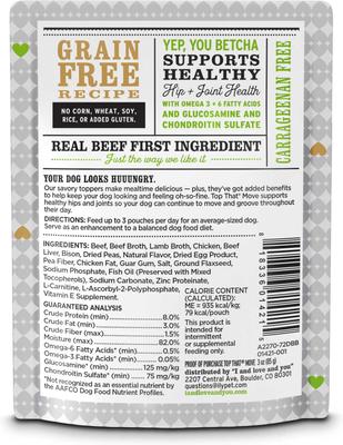 Show full view: I and Love and You Top That Move Beef with Bison Recipe in Gravy Wet Dog Food Topper, 3-oz pouch, case of 12 slide 3 of 7