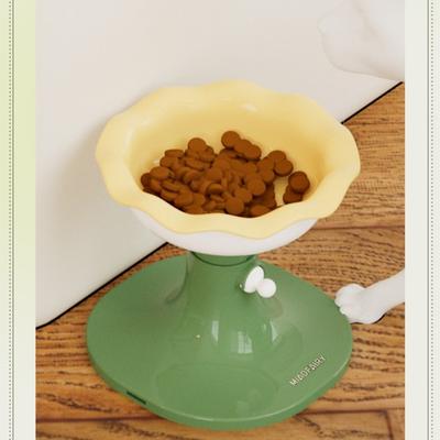 Show full view: Fairela Adjustable Flower Rim Elevated Dog & Cat Bowl, Small: 2-cup, Yellow/Green slide 3 of 9