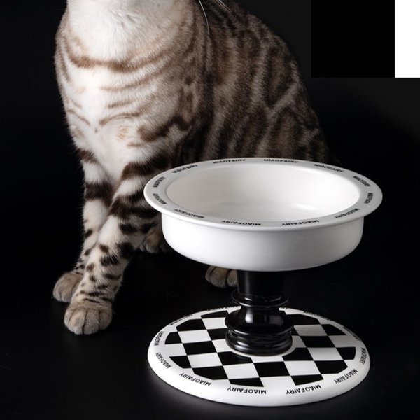 Fairela MiaoFairy Roman Column Checkered Elevated Dog & Cat Bowl, Black/White, Medium: 4-cup