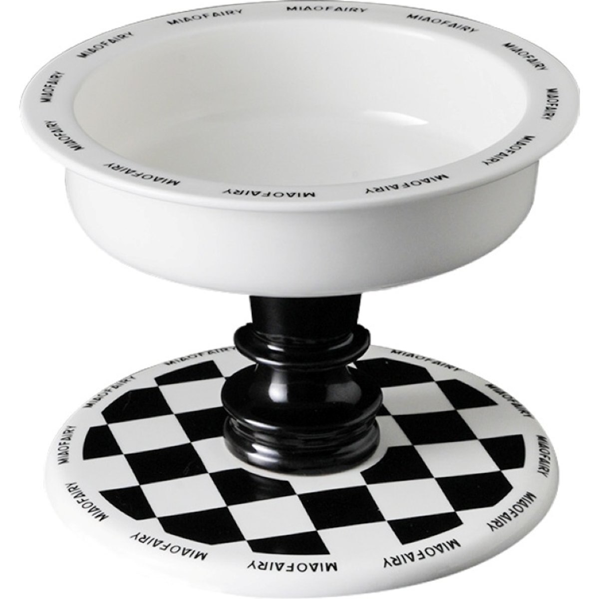 Fairela MiaoFairy Roman Column Checkered Elevated Dog & Cat Bowl, Black/White, Medium: 4-cup