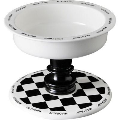 Fairela Fairela MiaoFairy Roman Column Checkered Elevated Dog & Cat Bowl, Black/White, Medium: 4-cup