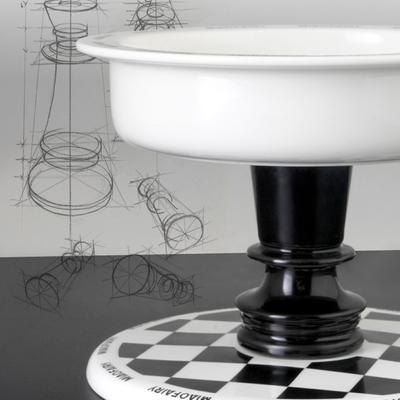 Show full view: Fairela MiaoFairy Roman Column Checkered Elevated Dog & Cat Bowl, Black/White, Medium: 4-cup slide 3 of 7