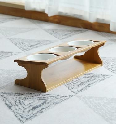 Show full view: Fairela Bamboo & Wood Triple Ceramic Elevated Dog & Cat Bowl, Medium: 4-cup slide 9 of 10