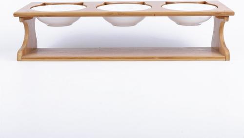 Show full view: Fairela Bamboo & Wood Triple Ceramic Elevated Dog & Cat Bowl, Medium: 4-cup slide 8 of 10