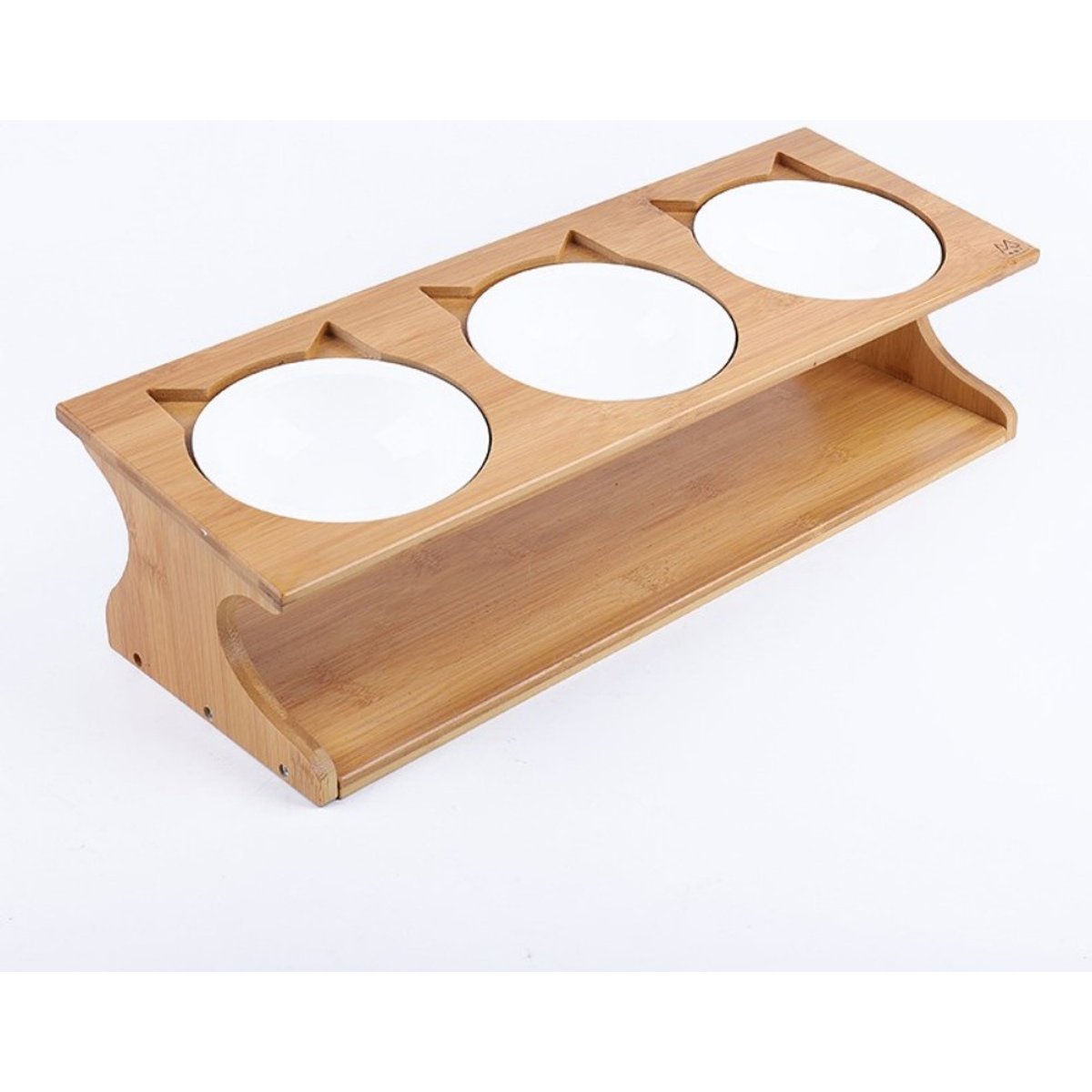 Fairela Bamboo & Wood Triple Ceramic Elevated Dog & Cat Bowl, Medium: 4-cup