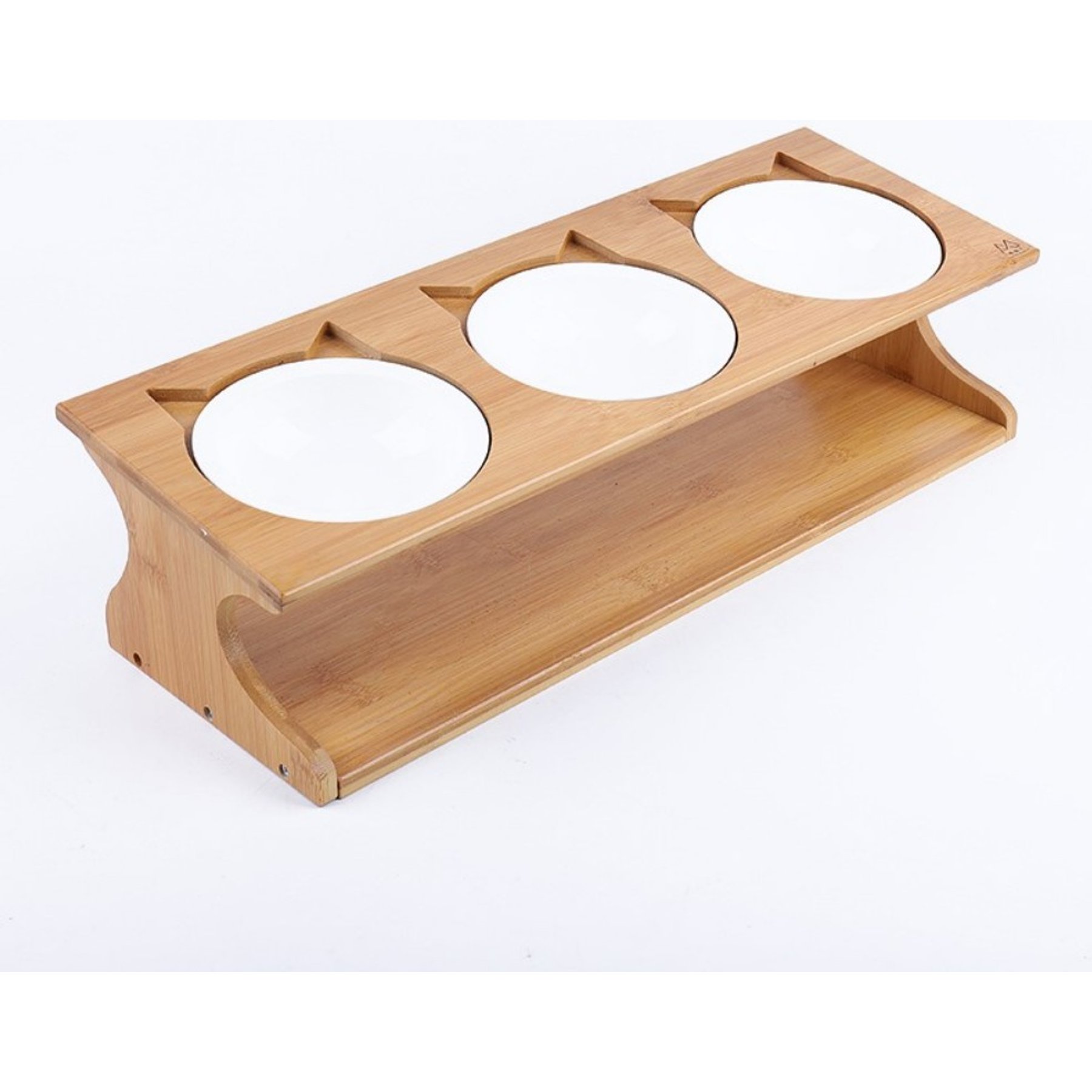 Fairela Bamboo & Wood Triple Ceramic Elevated Dog & Cat Bowl, Medium: 4-cup