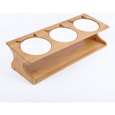 Fairela Fairela Bamboo & Wood Triple Ceramic Elevated Dog & Cat Bowl, Medium: 4-cup