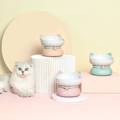 Fairela MiaoFairy Blossom Ceramic Elevated Dog & Cat Bowl, Small: 2-cup, Green slide 2 of 4