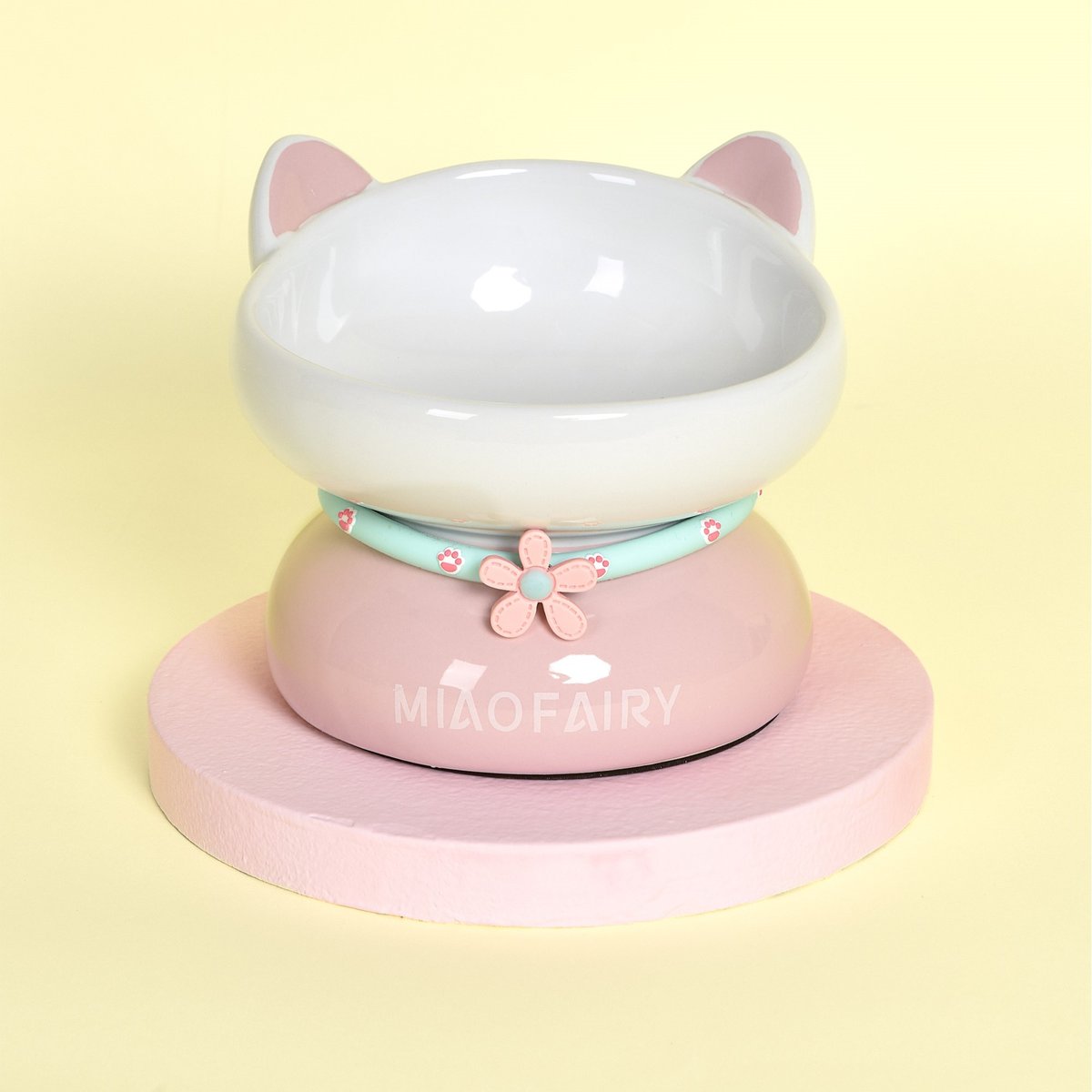 Fairela MiaoFairy Blossom Ceramic Elevated Dog & Cat Bowl, Small: 2-cup, Pink