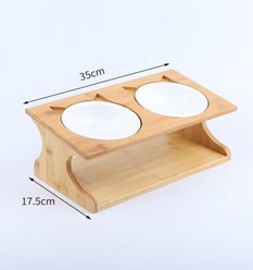 Fairela Bamboo & Wood Double Ceramic Elevated Dog & Cat Bowl, Medium: 4-cup slide 2 of 9