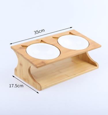 Show full view: Fairela Bamboo & Wood Double Ceramic Elevated Dog & Cat Bowl, Medium: 4-cup slide 5 of 10