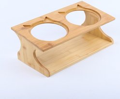 FairyLand Bamboo & Wood Double Ceramic Elevated Dog & Cat Bowl, Medium: 4-cup