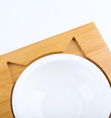 Show full view: Fairela Bamboo & Wood Double Ceramic Elevated Dog & Cat Bowl, Medium: 4-cup slide 6 of 10