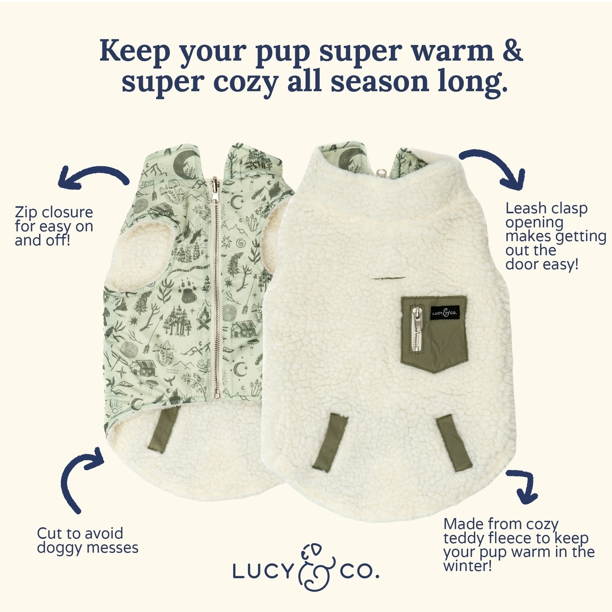 Lucy & Co. Teddy Camp Out Reversible Dog Vest