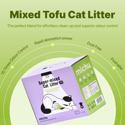 Show full view: Michu Premium Pro Gen 2 Value Box Unscented Clumping Mixed Tofu Cat Litter, 11-lb box slide 5 of 10