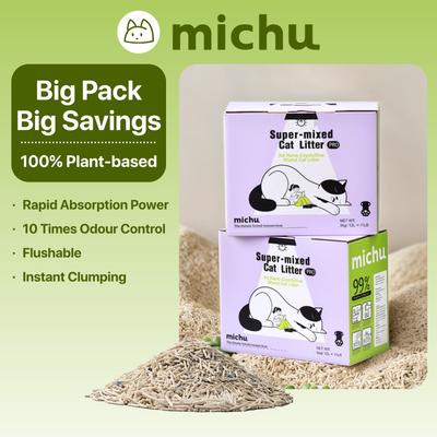Show full view: Michu Premium Pro Gen 2 Value Box Unscented Clumping Mixed Tofu Cat Litter, 11-lb box slide 3 of 10