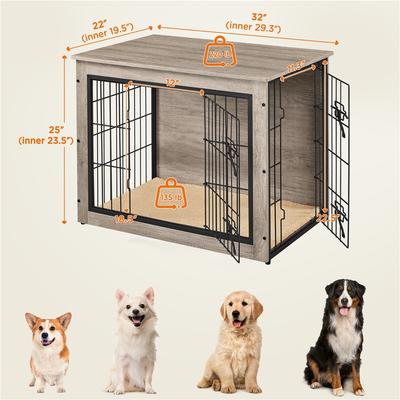 Show full view: Yaheetech Multi-functional Wooden Dog Crate, Gray, 32-in slide 3 of 7