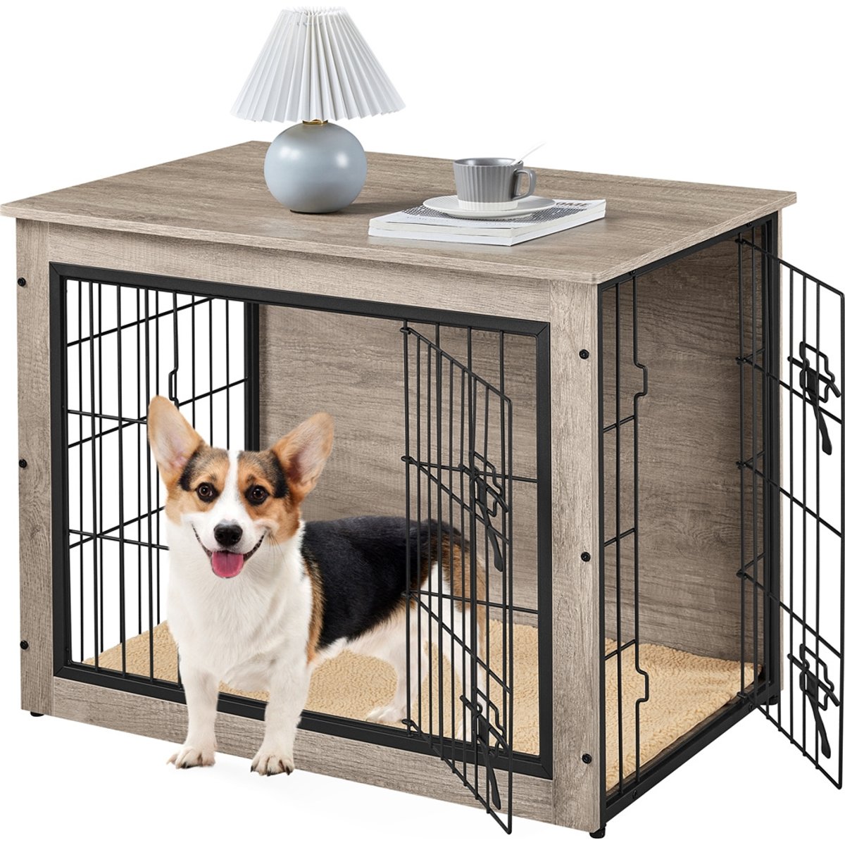 Yaheetech Multi-functional Wooden Dog Crate, Gray, 32-in