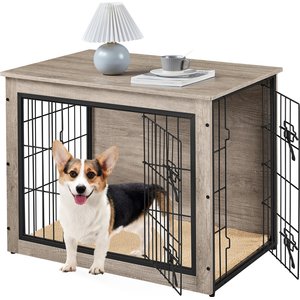 Yaheetech Multi-functional Wooden Dog Crate, Gray, 32-in