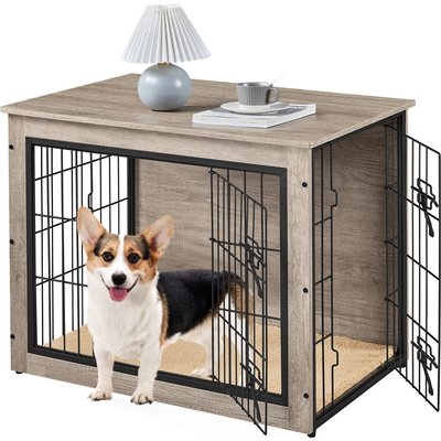 Yaheetech Yaheetech Multi-functional Wooden Dog Crate, Gray, 32-in