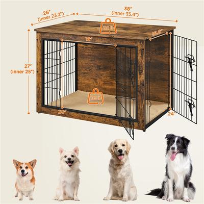 Show full view: Yaheetech Industrial Wooden Dog Crate with Cushion, 38-in, Rustic Brown slide 3 of 7