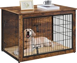 Yaheetech Industrial Wooden Dog Crate with Cushion, 38-in, Rustic Brown