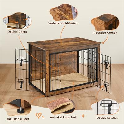 Show full view: Yaheetech Industrial Wooden Dog Crate with Cushion, 38-in, Rustic Brown slide 4 of 7