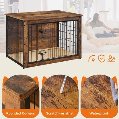 Show full view: Yaheetech Industrial Wooden Dog Crate with Cushion, 38-in, Rustic Brown slide 5 of 7