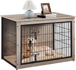 Yaheetech Industrial Wooden Dog Crate with Cushion, 38-in, Gray