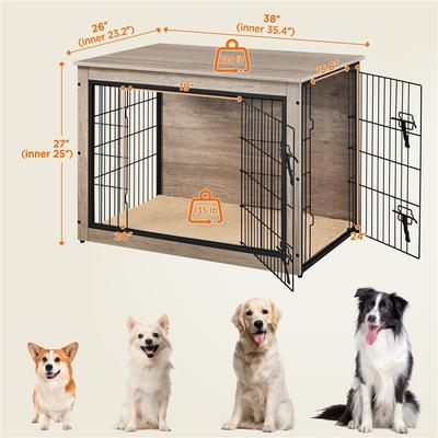 Show full view: Yaheetech Industrial Wooden Dog Crate with Cushion, 38-in, Gray slide 3 of 7