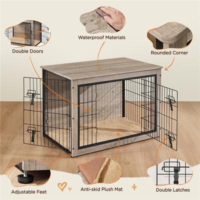 Show full view: Yaheetech Industrial Wooden Dog Crate with Cushion, 38-in, Gray slide 5 of 7