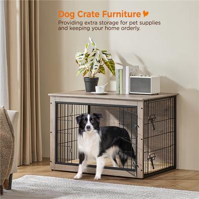 Show full view: Yaheetech Industrial Wooden Dog Crate with Cushion, 38-in, Gray slide 2 of 7
