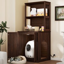Wooflex Wooden Cabinet Furniture Style Cat Litter Box Enclosure with Storage Shelf, Brown
