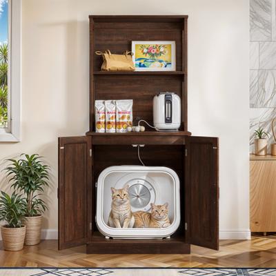 Show full view: Wooflex Wooden Cabinet Furniture Style Cat Litter Box Enclosure with Storage Shelf, Brown slide 4 of 9