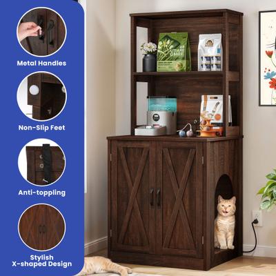Show full view: Wooflex Wooden Cabinet Furniture Style Cat Litter Box Enclosure with Storage Shelf, Brown slide 6 of 9