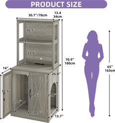 Wooflex Wooden Cabinet Furniture Style Cat Litter Box Enclosure with Storage Shelf, Grey slide 2 of 7
