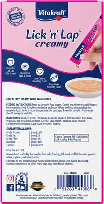 Show full view: Vitakraft Lick N Lap Chicken Cat Lickable Treats, 15-g tube, 16 count slide 3 of 5