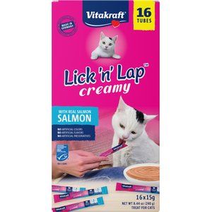 Vitakraft Lick N Lap Salmon Cat Lickable Treats, 8.4-oz bag, case of 5