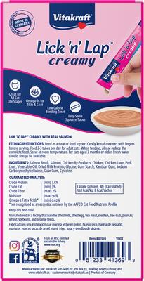 Show full view: Vitakraft Lick N Lap Salmon Cat Lickable Treats, 8.4-oz bag, case of 5 slide 3 of 5