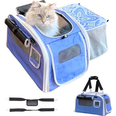 Kittyrama Kittyrama 2-in-1 Expandable & Collapsible Cat Carrier & Hideaway, Capri Nights, 17 x 11 x 11-in