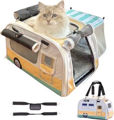 Kittyrama 2-in-1 Expandable & Collapsible Cat Carrier & Hideaway, Sunny Rambler, 17 x 11 x 11-in