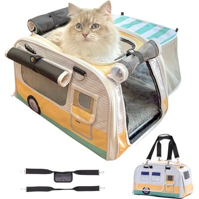 Kittyrama Kittyrama 2-in-1 Expandable & Collapsible Cat Carrier & Hideaway, Sunny Rambler, 17 x 11 x 11-in
