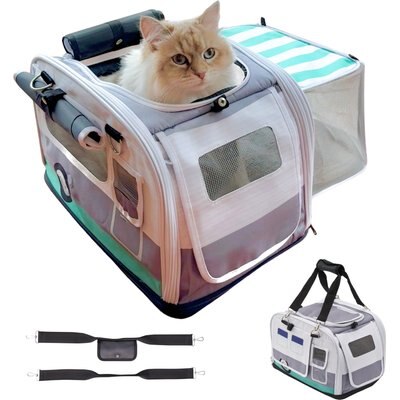 Kittyrama Kittyrama 2-in-1 Expandable & Collapsible Cat Carrier & Hideaway, Slate Cruiser, 17 x 11 x 11-in