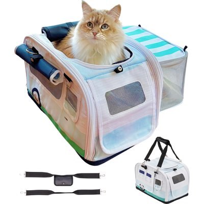Kittyrama Kittyrama 2-in-1 Expandable & Collapsible Cat Carrier & Hideaway, Baby Blue Roamer, 17 x 11 x 11-in
