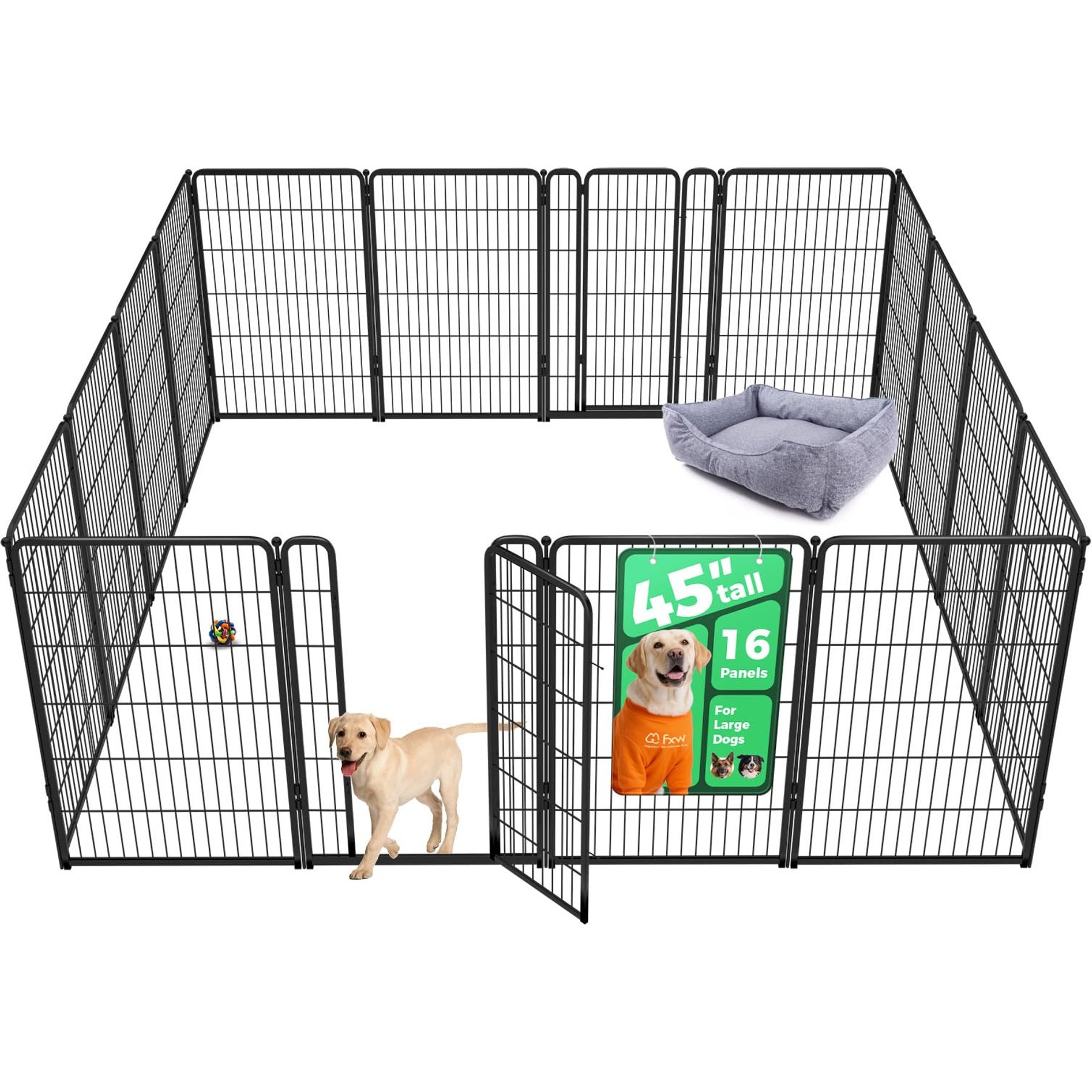 FXW Homeplus Indoor Dog Playpen, Black, 45-in, 16-panel